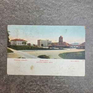 Vintage Battle Creek Michigan Postcard Willard Library Ward Bldg MC Depot 1909